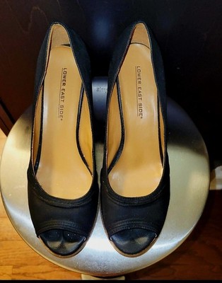 Lower East Side Black Faux Suede Open Toe Slip On Wedges - Women's 10