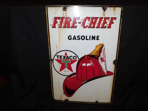 Vintage original 1940'S TEXACO FIRE CHIEF GASOLINE porcelain gas pump SIGN
