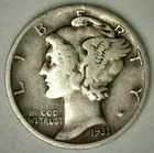 1931 D Mercury Silver Dime VF 10c US Type Coin Toned Very Fine Denver Mint