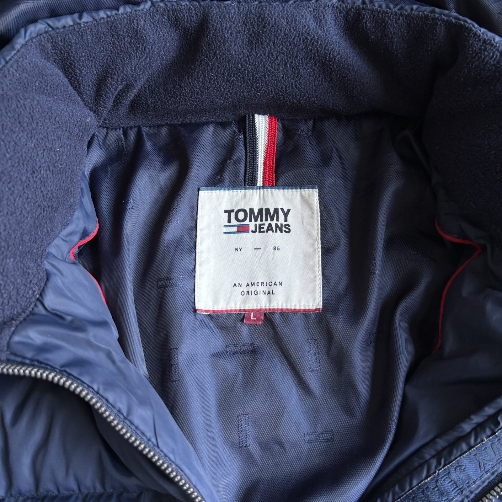 Tommy Hilfiger Essential Duck Down Padded Jacket Hooded Navy Puffer Men’s Large image 10