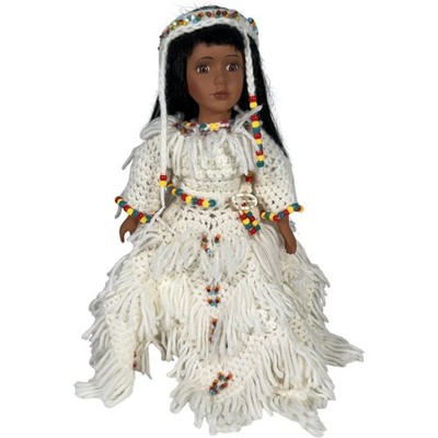 Indianer Indianer Porzellan Puppe 16'' traditionelles Outfit Perlen Display