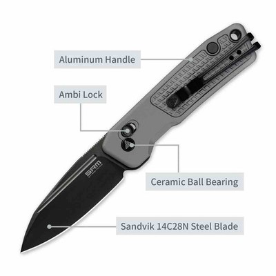 SRM7229AK SRM Scout 7229 14C28N Sandvik Blade Black DLC Gray Frag Pattern G10 Ha