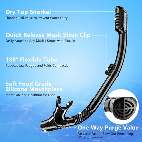 Snorkeling Gear for Adults, Snorkel Set Scuba Diving mask Dry-Top, Adult Swimmin - Picture 7 of 7