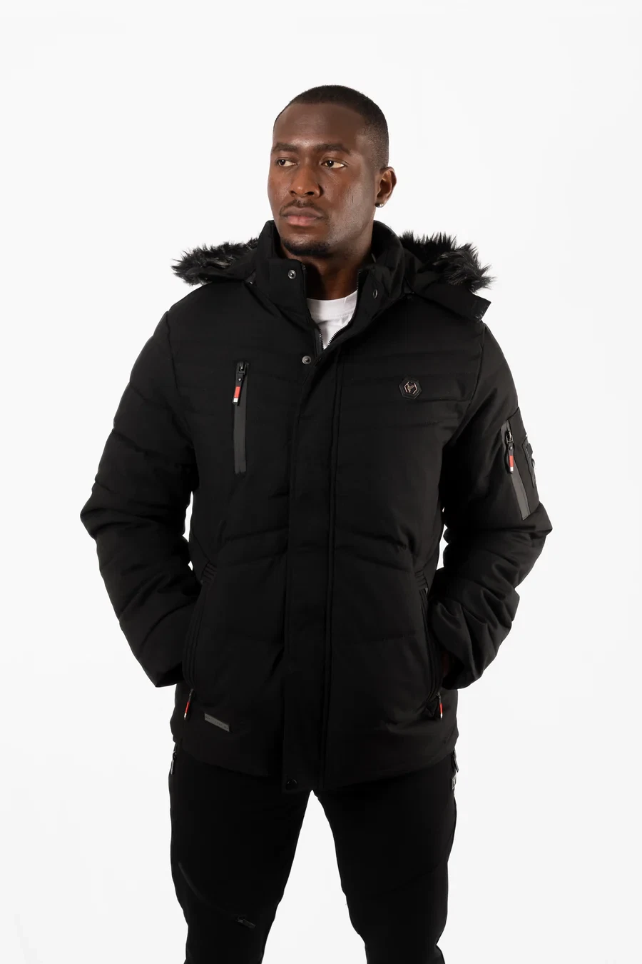 D-Rock Men's Black Puffer Jacket Hooded Longsleeve Jackets for Men UK, S to 2XL