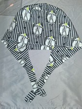 Beetlejuice striped scrub cap with tie straps black white green