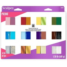 Sculpey Premo 24 Color Sampler Of Polymer Oven-Bake Clay Non Toxic 1.5 Lbs. For