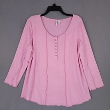 Cato Women's Pink XL Long Sleeve Thermal Top Waffle Knit Buttons