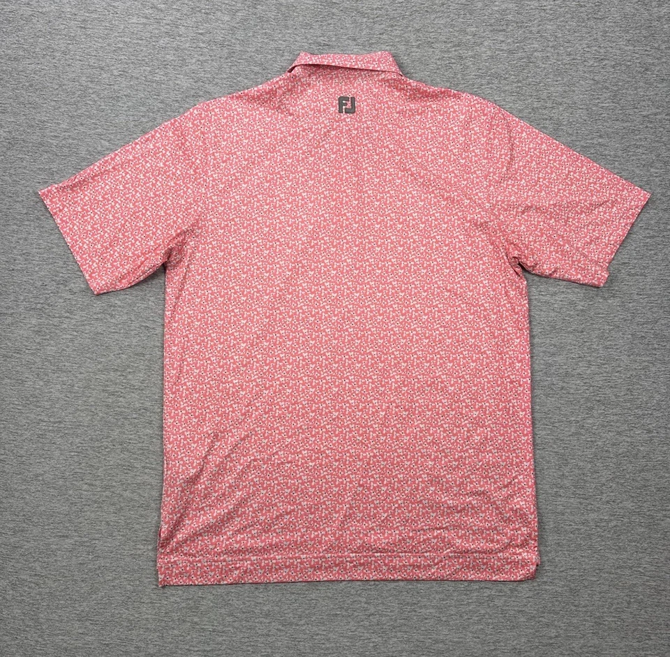 Footjoy Golf Polo Shirt Mens Medium Pink Floral Performance Stretch Preppy - Image 3 of 4