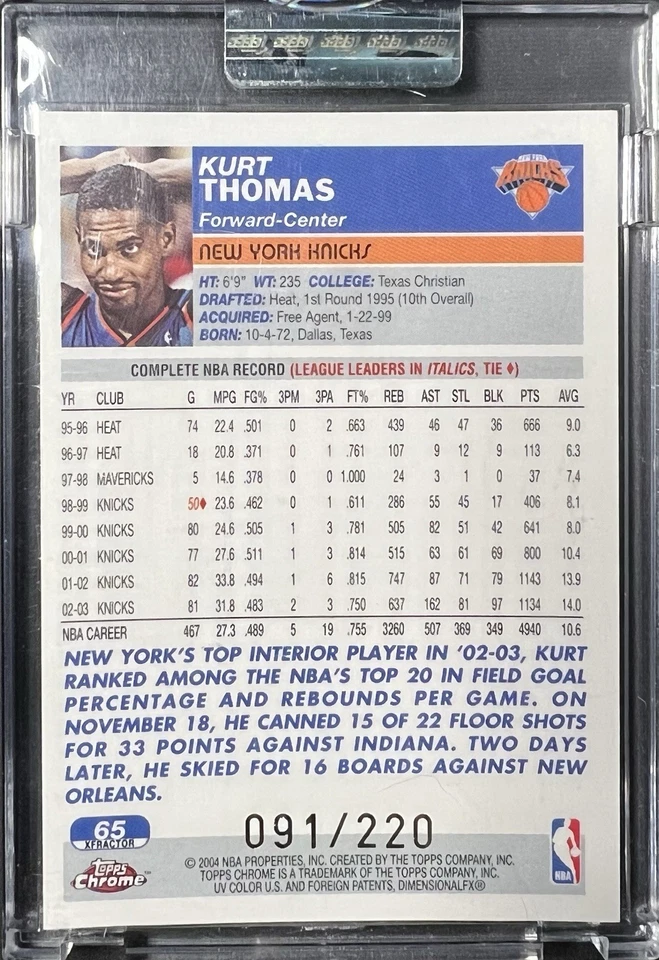 2003-04 Topps cromo Kurt Thomas X-fractor/220 Knicks Xfractor sin circular Foto 2 de 2
