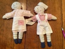 Handmade Folk Art Boy and Girl Cloth Rag Dolls 12" Vintage