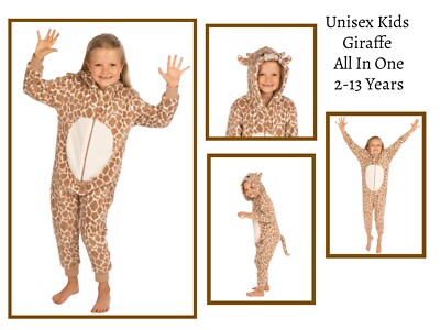 Kids All In One Pyjamas Jumpsuit Fleecy One Piece Cute Giraffe 2-13 Years  Gift UK