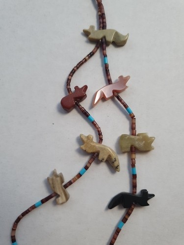 Vintage Native Navajo Zuni Fetisch 2Strang Kette Tiere geschnitzt Halbedelsteine - Bild 2 von 7