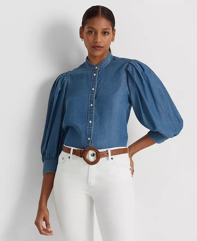 Ralph Lauren Denim Blouson-Sleeve Shirt Size S