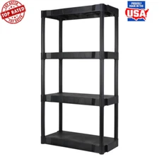 4-Tier Plastic Shelving Unit Easy Assembly Garage Storage Capacity 280lbs New