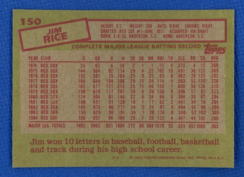 5 Karten Lot Jim Rice Boston Red Sox Hall of Famer 1979,84,85,87 - Bild 8 von 10
