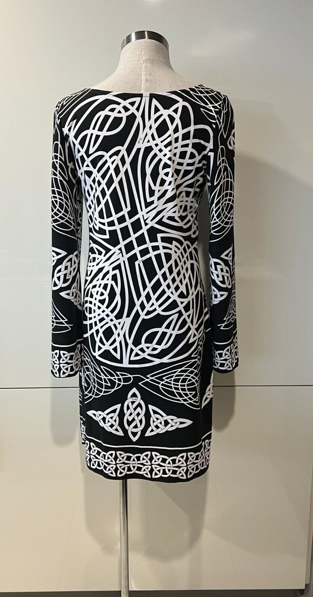 EMILIO PUCCI Italy Silk Jersey Black/White Pucci Print Dress 40IT