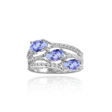 Sterling Silver Tanzanite and White Topaz Oval Three Stone Ring, Size 9