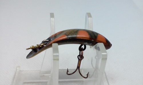 Vtg HELIN FLATFISH F4 Style Black Perch 1 1/2" Fly Rod Crankbait Fishing Lure - 第 1/7 張圖片