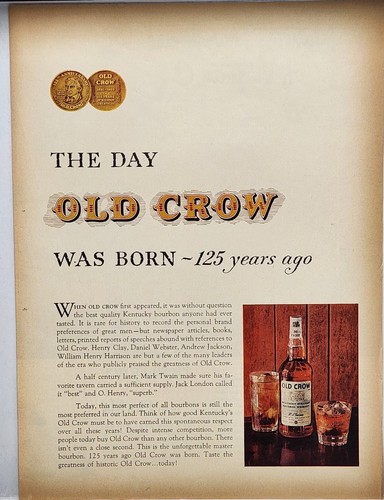 1960 Old Crow Kentucky Bourbon Was Born MCM Original Print Ad Article Life Mag
