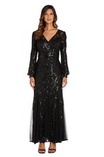 R M Richards Womens Plus Sequined Mesh Evening Dress Black 16W