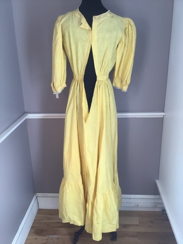 Authentic Vintage 1900s Fine Linen Bright Yellow Prairie Style Dress - Picture 6 of 9