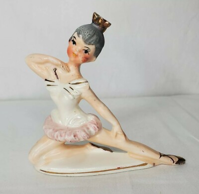 Vtg Porcelain Ballerina Figure Pink Tutu Crown Pointe Shoes Gold