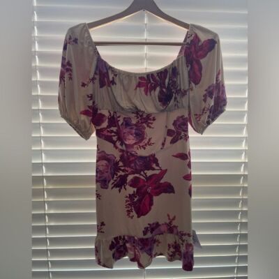 NWT asos Petite Women's Floral Tunic Dress - Size 12 Petite Beige Purple Light