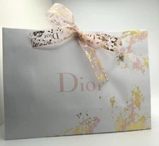 DIOR Paper Gift Bag white gold pink logo ribbon collapsible NEW