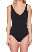 Seafolly Black Wrap Front One Piece Swimsuit L46743 Women's US Size 8