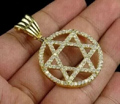 14K Yellow Gold Finish 2 Ct Round Cut Real Moissanite Star Pendant Pass Tester