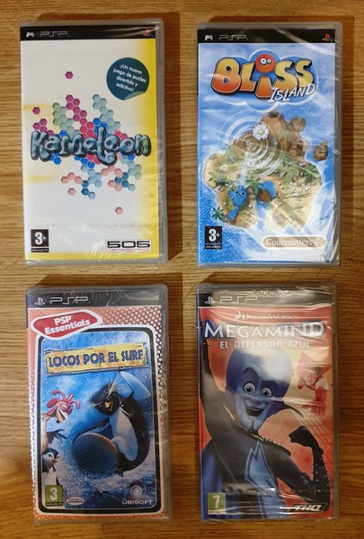 LOTE PSP 4 JUEGOS NUEVOS. KAMELEON. BLISS ISLAND. MEGAMIND. LOCOS POR EL SURF