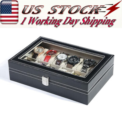 12 Slots PU Leather Wrist Watch Display Box Storage Holder Organizer Case C