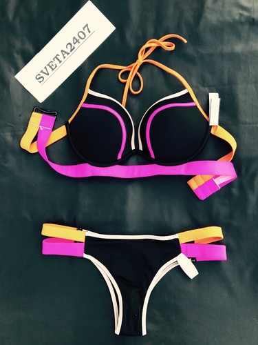 NWT Victoria's Secret Bikini~Black Neon +1Cup Hottie Halter~Banded Itsy~Many Sz - Picture 2 of 6