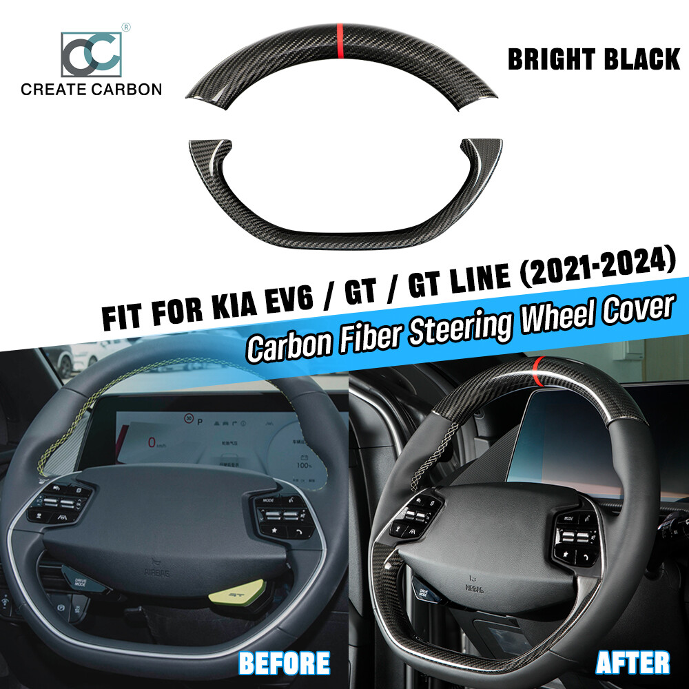 Real Carbon Fiber Steering Wheel Cover Trim Compatible with KIA EV6 Accessories