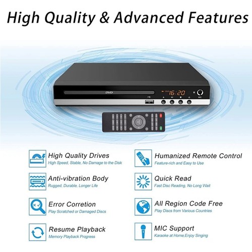 1080p DVD Player All Region Free DVD CD USB Player with HD+RCA Output USB Home - Picture 2 of 12