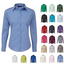 Womens Shirt Long Sleeve Semi Fitted Poplin Blouse Formal Office Work Top