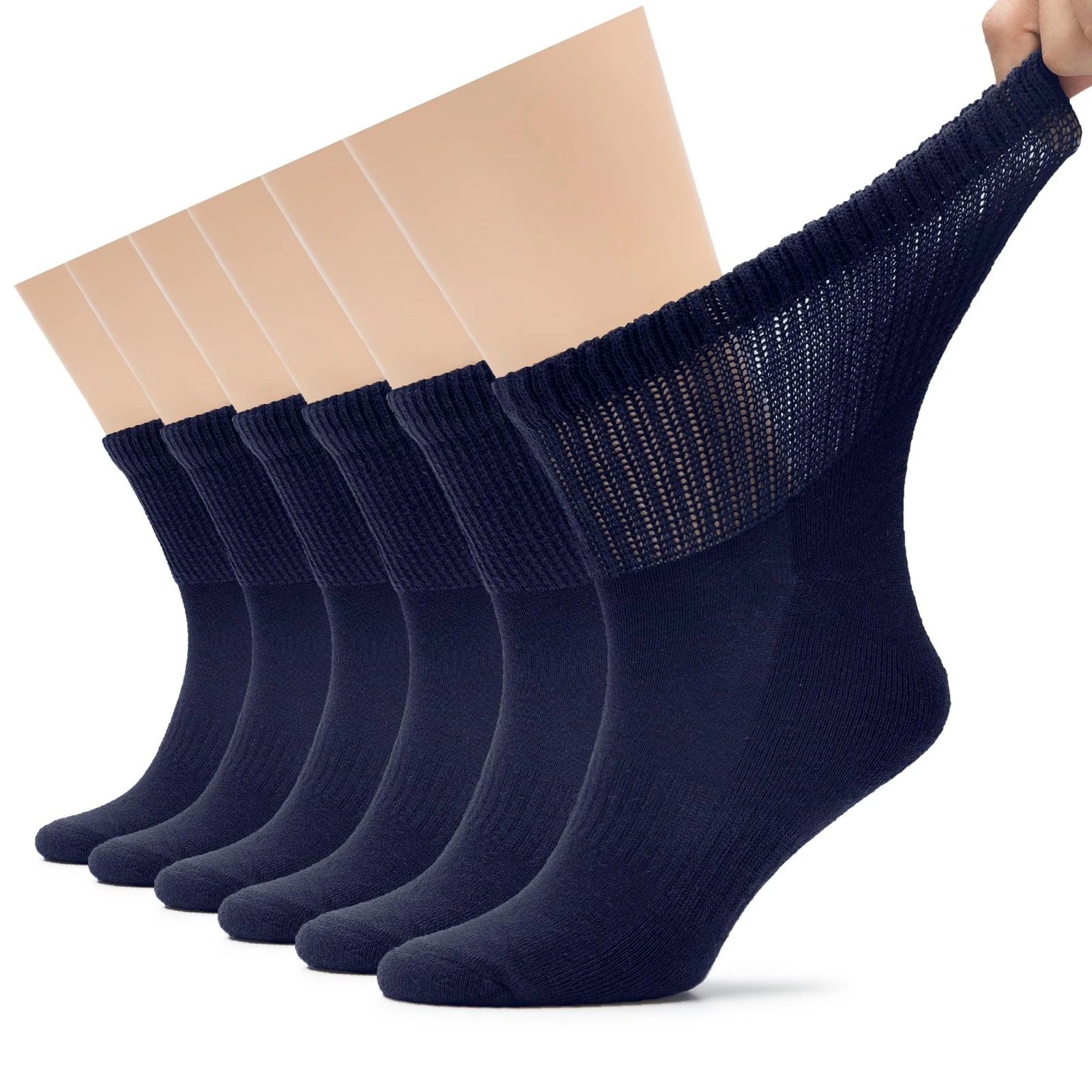 Men Diabetic Ankle Cotton Crew Socks, No Binding Top, 6 Pairs, by Hugh Ugoli