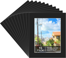 15 Pack 8X10 Black Picture Mats for 5X7 Photos - Frame Mattes with Core Bevel Cu