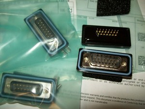 Four SDB-15PMMP-SL8001 15-pin male D-sub connectors with solder terminals