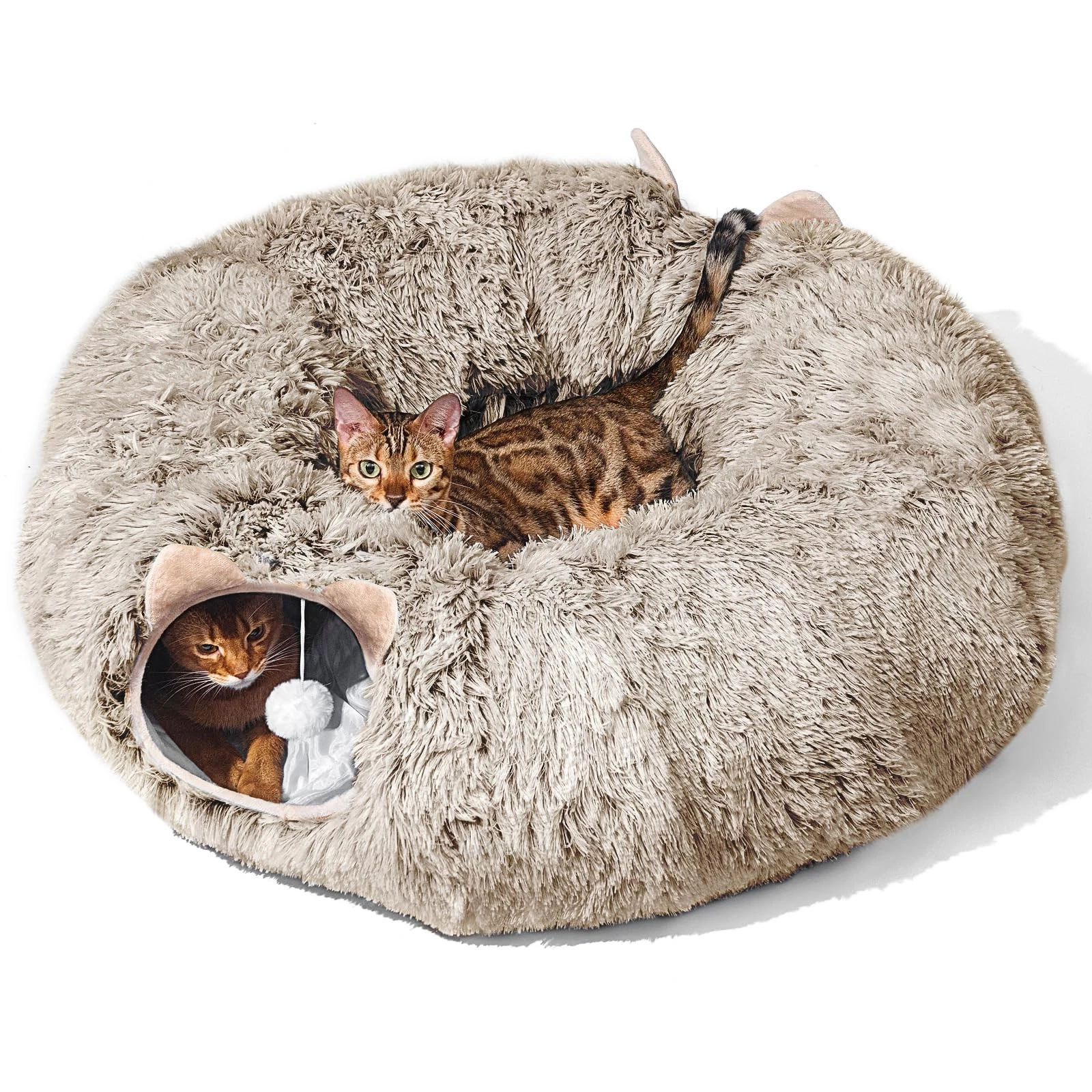 Cat Tunnel with Cat Bed for Indoor Cats, Soft Plush Peekaboo Cat Cave Donut T...
