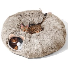 Cat Tunnel with Cat Bed for Indoor Cats, Soft Plush Peekaboo Cat Cave Donut T...