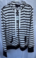 Tommy Hilfiger Women's Hoodie Sweater Size L Full Zip Blue White Striped