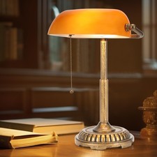 NISSAFORS Amber Bankers Desk Lamp with Pull Switch Vintage Table Lamp Home Offic