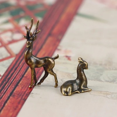 Retro Bronze Hirsch Ornament Kupfer Tierfigur Mini Landschaft Dekoration