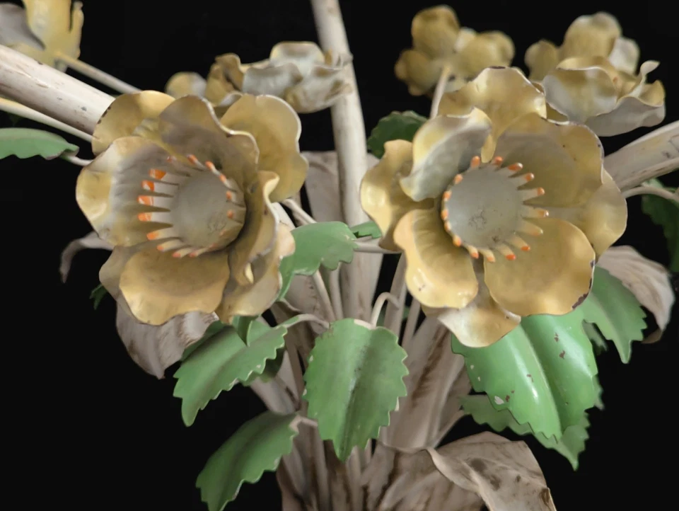 Vintage MID-CENTURY Italian 60s Floral Tole Bouquet Metal Side End Table Base - Image 2 of 4