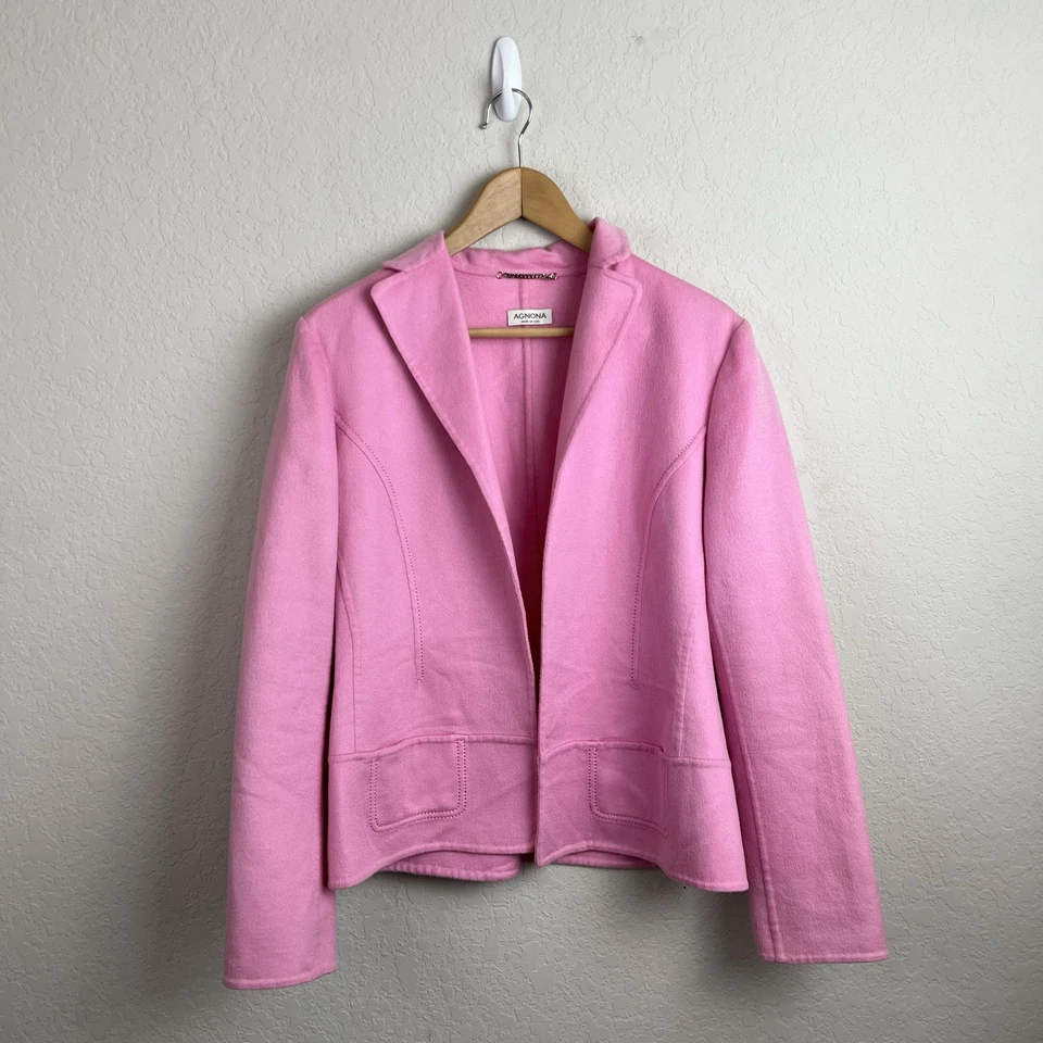 Agnona Cashmere Jacket 46 Pink Open Front Blazer Women’s Italy Career - Imagem 2 de 4