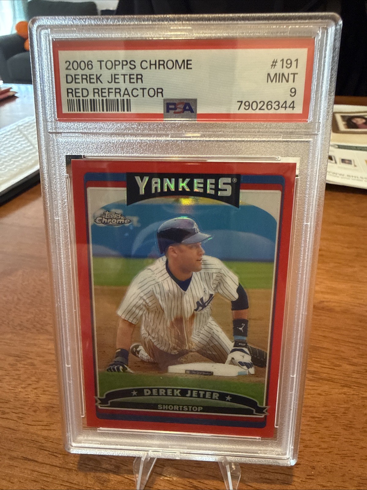 2006 Topps Chrome 'Red Refractor' Derek Jeter #191 serial'd 34/90 HOF SS PSA 9