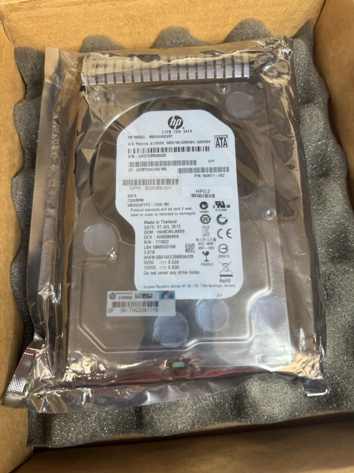HP 3TB 7200RPM SATA SERVER HDD Hard Drive M/N MB3000GCVBT, P/N 693671-002 - Image 2 of 4