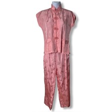 Youth - Vintage Shanghai Chinese Silk Pajama Set Pink 2-Piece - Sz S
