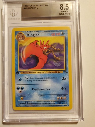 1999 Pokemon Fossil 1st Edition # 38 Kingler u Becket 8.5 NM-MT+